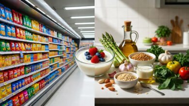 Ultra-Processed Foods And Ibs: What 2026 Research Really Shows 2 A supermarket aisle of brightly packaged ultra-processed foods, chips, diet sodas, ultra-processed foods