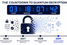 Q-Day Timeline Compression: How Google’s 2026 Breakthrough Changed Post-Quantum Risk 23 Q-day 2026 — digital countdown infographic showing the compressed quantum threat timeline after google's march 2026 breakthrough.